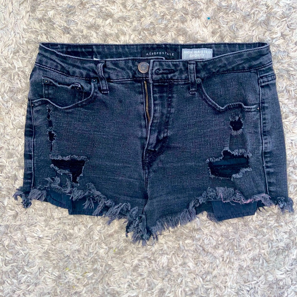 High waisted black ripped shorts